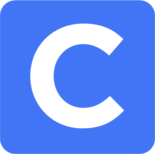 Clever icon - bright blue square with white letter C